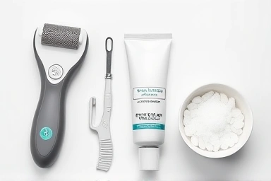 Tools and products for men's heel callus removal and care.