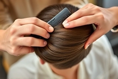 Close-up of hands styling a short, textured men's haircut.