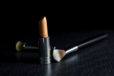 Men's grooming essentials: concealer, applicator, blending brush.