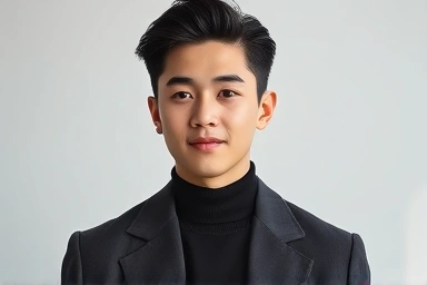 Young Korean man with neat comma perm hairstyle