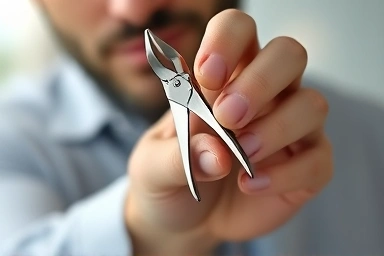 Man's hand with precise cuticle nipper
