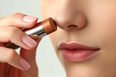 Hand holding nose contouring stick for application