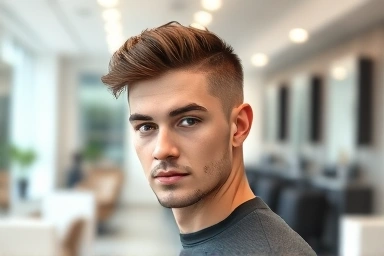 Stylish man with modern perm hairstyle in salon