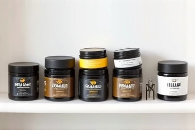 Variety of pomade wax products with different finishes.