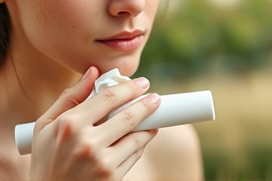 Gentle sunscreen application on calm, sensitive skin.