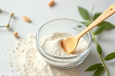 Modeling mask powder, bowl, and spatula, representing DIY skincare.