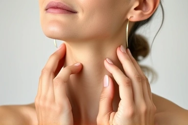 Woman applying neck cream for wrinkle improvement