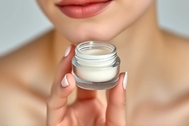 Luxury neck cream jar and smooth skin texture