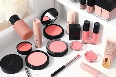 Collection of makeup blusher products in various textures.