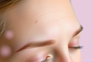Forehead with subtle bumps, healthy skin texture, soft natural light.