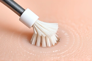 Microscopic view of cleansing brush bristles removing pore debris.