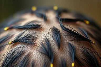 Healthy scalp close-up, clean hair follicles