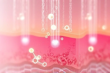 Microscopic view of molecules hydrating skin layers.