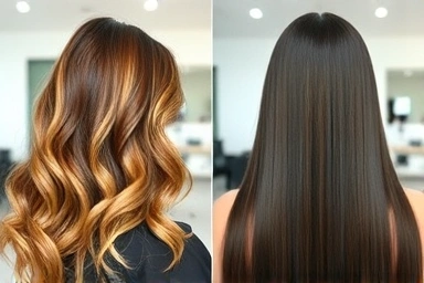 Split image: natural waves vs. sleek straight hair