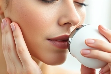 Glowing skin after using a skincare device.