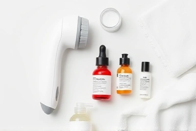 Skincare routine essentials for a water-peeling device.