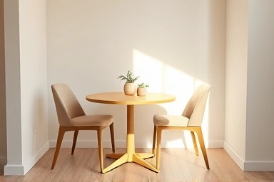 Cozy 2-person round dining table in a small, bright space