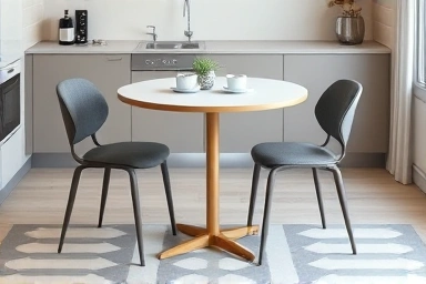 Stylish ceramic round dining table for two, home cafe setup