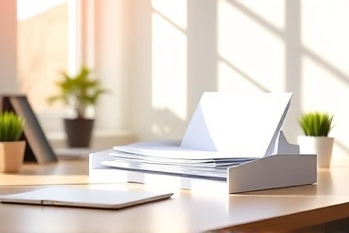 Organized desk with A4 document organizer.