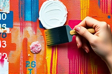 Close-up of hands creating textured abstract art with acrylic paint.