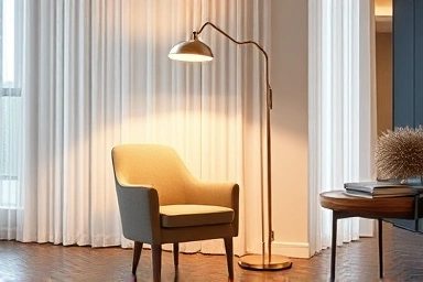 Modern living room with elegant Artemide Tolomeo Mega floor lamp