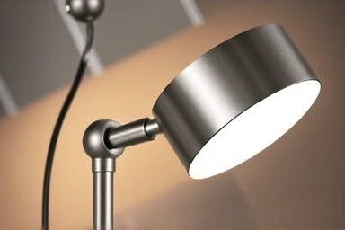 Close-up of Artemide Tolomeo Mega floor lamp's flexible arm and joint