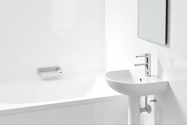 Clean bathroom silicone sealant, fresh and spotless.