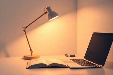 Modern desk with eye-friendly lamp for focus