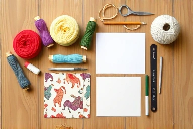DIY cushion cover kit materials artfully arranged.
