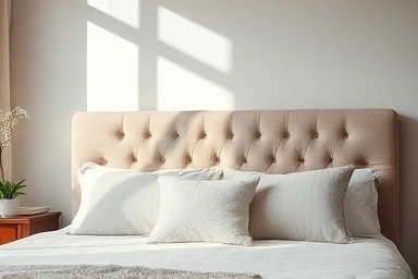 Cozy DIY headboard cushion in a modern bedroom.