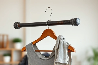 Handmade industrial pipe hanger in a modern interior.