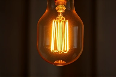Close-up of an Edison bulb filament emitting warm light