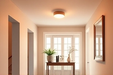 Modern entryway with soft, warm sensor light.