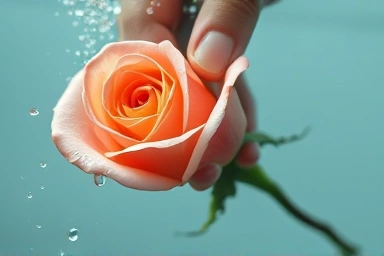 Hand trimming flower stem underwater for longevity.