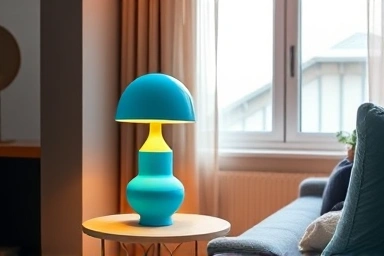 HAY PC Portable Lamp in sky blue, modern living room ambiance.
