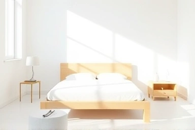 Minimalist bedroom with spacious bed frame