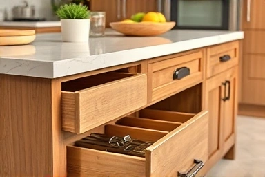 Smart kitchen island storage and countertop detail