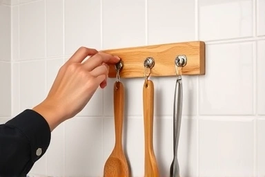 Easy installation of drill-free kitchen organizer, stylish and functional.