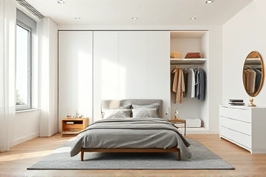 Master bedroom dressing room with elegant partition wall.