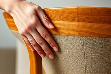 Close-up of mid-century modern dining chair backrest texture and curve.