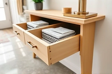 Smart storage and slim design of an entryway console.