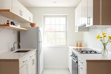 Efficient and bright small kitchen layout with clear movement paths.