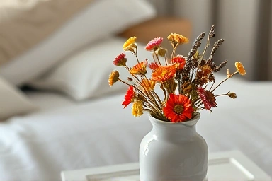 Detailed close-up of delicate dried flower arrangement in vase