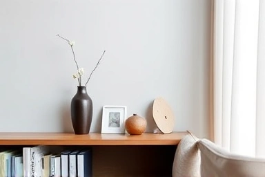 Modern living room with curated decorative objects.