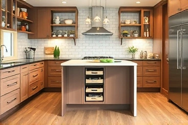 Kitchen storage solutions, island, wall organizers