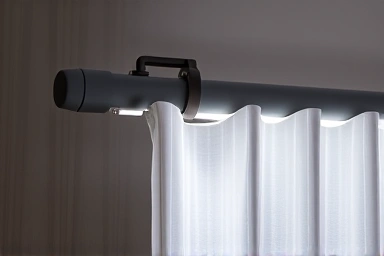 Concealed LED strip in modern curtain box