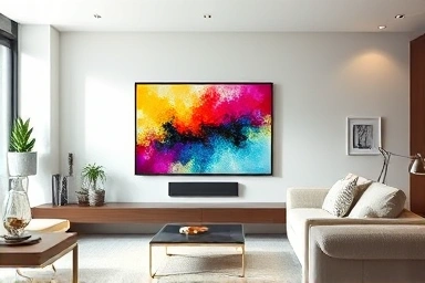 Smart digital frame enhancing modern living room ambiance.