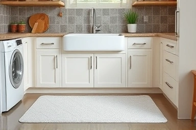 Comfortable, runner-style soft diatomaceous earth mat in a kitchen.