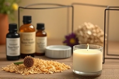 Cozy crafting table with soy candle making supplies.