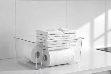 Neatly organized trash bags in a modern kitchen.